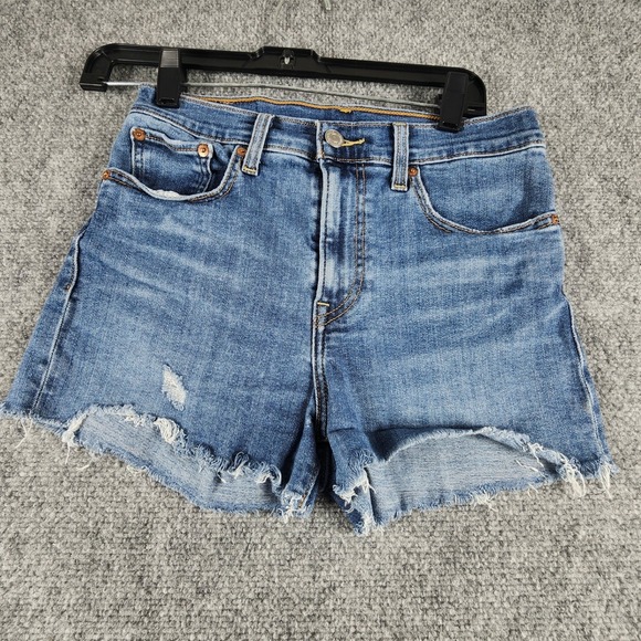 Levi's Pants - Levis Womens High Rise Medium Wash Distressed Denim Shorts Raw Hem Medium Blue